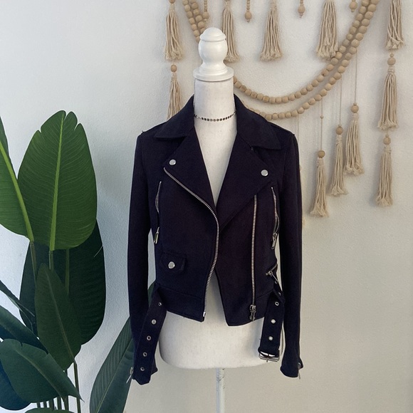 Zara Jackets & Blazers - Zara faux suede navy blue Moto zip jacket small